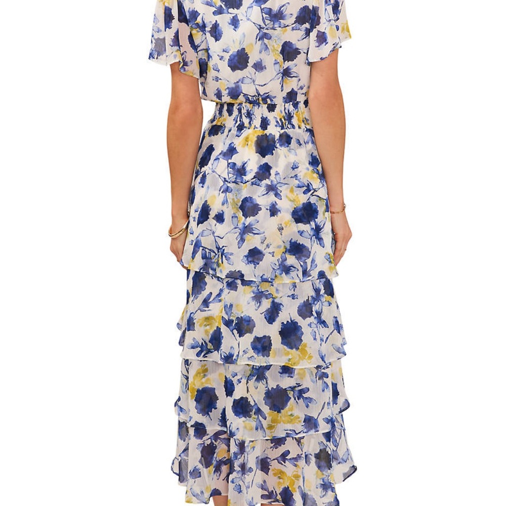 Floral Blue and Yellow Women's Dress - Picture 2 of 6